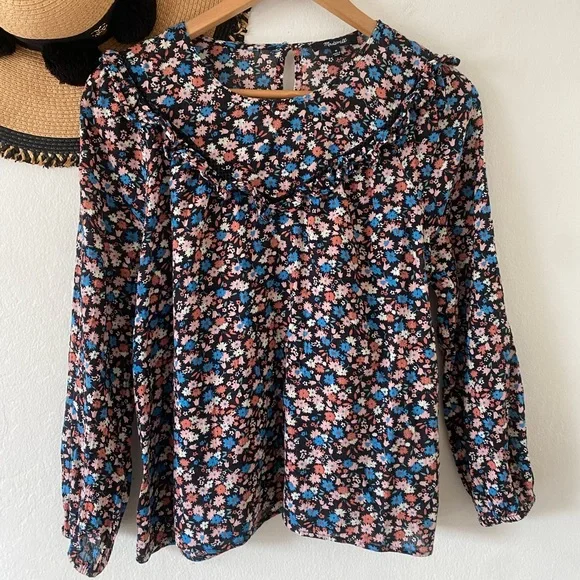Madewell Floral Ruffle-Yoke Cotton Long Sleeve Blouse - Picture 6 of 14